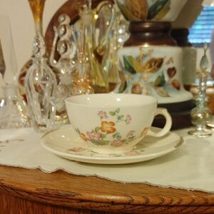 Floral Teacup and Saucer Set - Cream